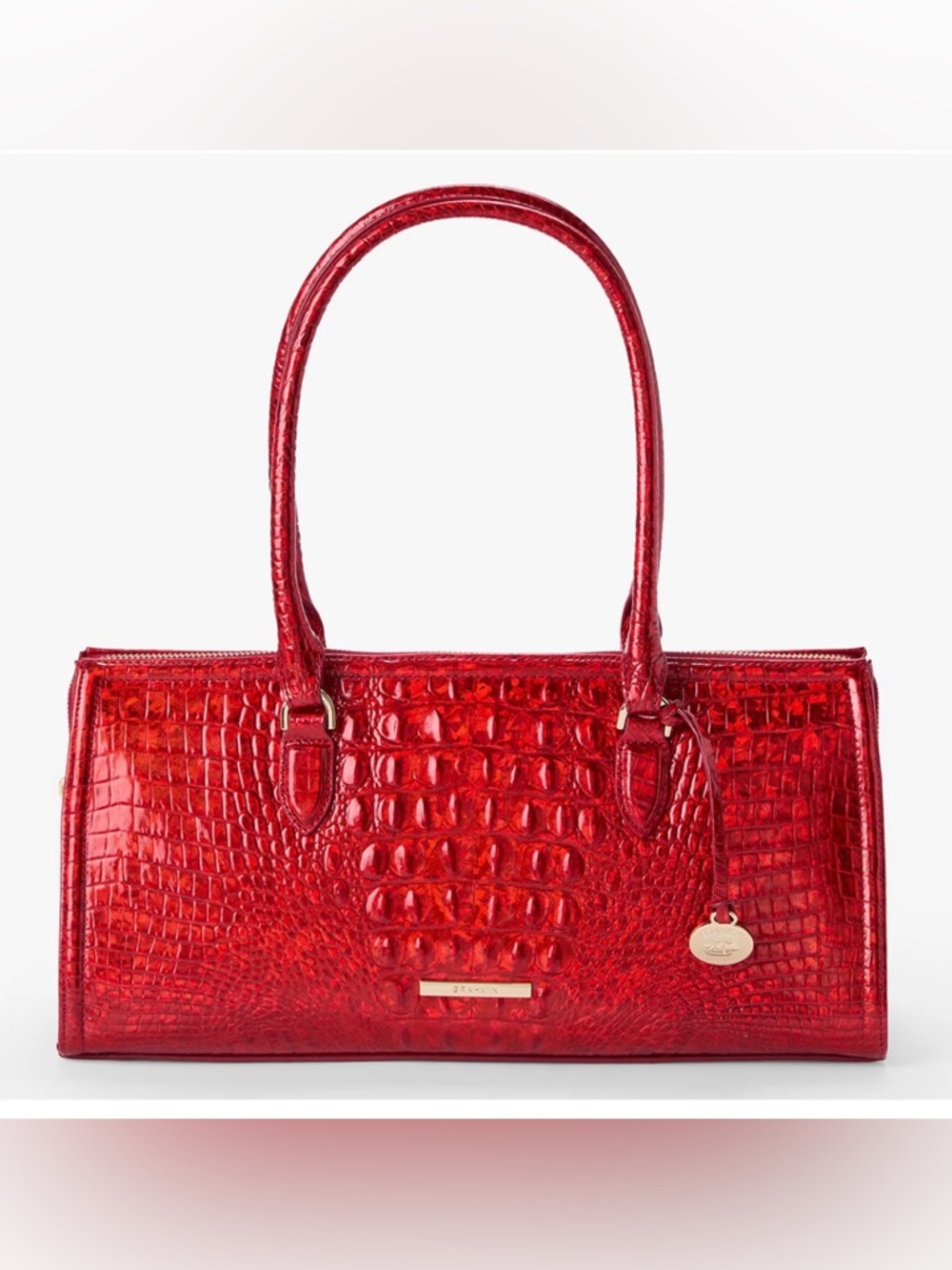 Brahmin Sophia Red Opal Melbourne Leather Satchel Metallic Croc NWT